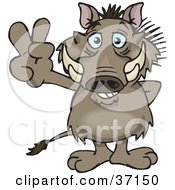 Poster, Art Print Of Peaceful Warthog Smiling And Gesturing The Peace Sign