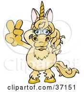 Poster, Art Print Of Peaceful Unicorn Smiling And Gesturing The Peace Sign