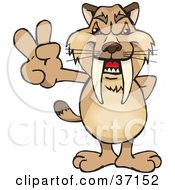 Clipart Illustration Of A Peaceful Sabertooth Tiger Smiling And Gesturing The Peace Sign