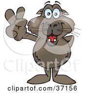 Clipart Illustration Of A Peaceful Sea Lion Smiling And Gesturing The Peace Sign by Dennis Holmes Designs