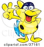 Clipart Illustration Of A Peaceful Yellow Fish Smiling And Gesturing The Peace Sign