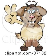 Poster, Art Print Of Peaceful Nanny Goat Smiling And Gesturing The Peace Sign