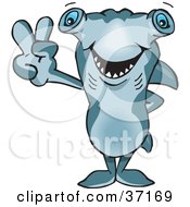 Peaceful Hammerhead Shark Smiling And Gesturing The Peace Sign