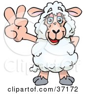 Poster, Art Print Of Peaceful Sheep Smiling And Gesturing The Peace Sign
