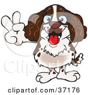 Poster, Art Print Of Peaceful Spaniel Smiling And Gesturing The Peace Sign