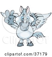 Poster, Art Print Of Peaceful Pegasus Smiling And Gesturing The Peace Sign