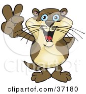 Poster, Art Print Of Peaceful Otter Smiling And Gesturing The Peace Sign