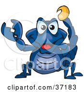 Poster, Art Print Of Peaceful Blue Scorpion Smiling And Gesturing The Peace Sign