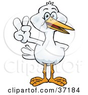 Clipart Illustration Of A Peaceful Stork Smiling And Gesturing The Peace Sign