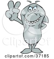 Clipart Illustration Of A Peaceful Shark Smiling And Gesturing The Peace Sign by Dennis Holmes Designs