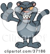 Poster, Art Print Of Peaceful Panther Smiling And Gesturing The Peace Sign