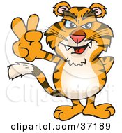 Clipart Illustration Of A Peaceful Tiger Smiling And Gesturing The Peace Sign