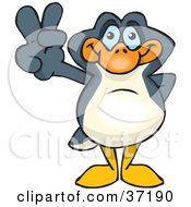 Poster, Art Print Of Peaceful Penguin Smiling And Gesturing The Peace Sign