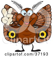 Clipart Illustration Of A Peaceful Brown Moth Smiling And Gesturing The Peace Sign by Dennis Holmes Designs