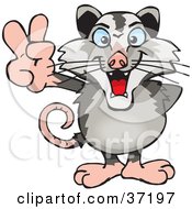 Poster, Art Print Of Peaceful Opossum Smiling And Gesturing The Peace Sign