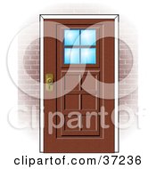 Wooden Door With Windows In A Brick Home