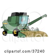 Clipart Illustration Of A Male Farmer Operating A Green Harvester On His Farm