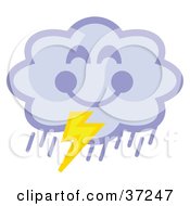 Clipart Illustration Of A Happy Storm Cloud Pouring Rain And Striking Lightning by Andy Nortnik