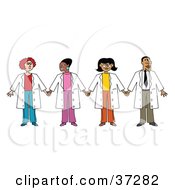 Clipart Illustration Of A Team Of Three Ethnic Female Doctors With One Male Doctor by Andy Nortnik