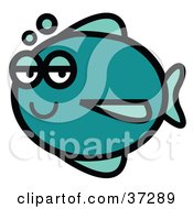 Poster, Art Print Of Chubby Blue Fish With Bubbles