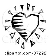 Clipart Illustration Of A Black And White Heart With Bursts