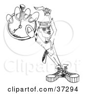 Clipart Illustration Of A Black And White Dj Man Holding A Pocket Watch