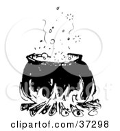 Black And White Cauldron With Boiling Liquid Over A Fire