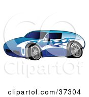 Clipart Illustration Of A Blue Car With A Flame Paint Job