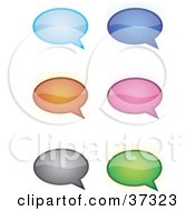 Poster, Art Print Of Six Blue Orange Pink Gray And Green Word Text Speech Or Though Balloons Or Bubbles