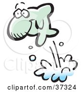Poster, Art Print Of Happy Green Fish Leaping High Out Of Water