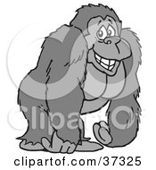 Clipart Illustration Of A Friendly And Strong Male Gorilla Standing With His Arms Hanging Loose by Johnny Sajem