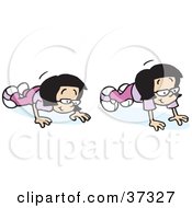 Clipart Illustration Of A Girl Dressed In Purple Lowering And Raising Her Body While Doing Push Ups