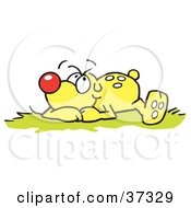 Clipart Illustration Of A Relaxed Yellow Dog Laying In Grass And Thinking