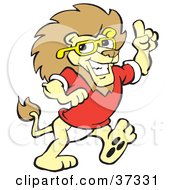 Wise Male Lion In A Shirt And Glasses Holding Up His Finger