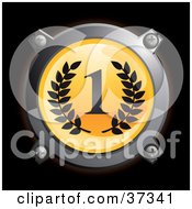 Poster, Art Print Of Chrome And Yellow First Place Icon Button With Laurels