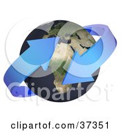 Clipart Illustration Of Two Blue Arrows Around The Earth by Frog974
