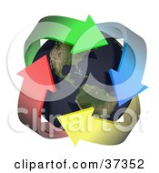 Clipart Illustration Of Four Colorful Arrows Embracing Earth With The Americas Featured