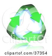 Clipart Illustration Of Three Green Arrows Circling A Transparent Orb On A Reflective Surface