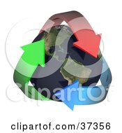 Clipart Illustration Of Three Colorful Arrows Embracing Earth With The Americas Featured