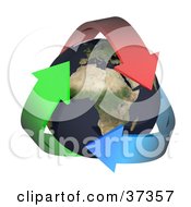 Clipart Illustration Of Three Colorful Arrows Around Earth by Frog974