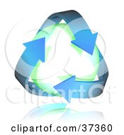 Clipart Illustration Of Three Blue Arrows Circling A Transparent Orb On A Reflective Surface