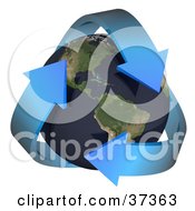Clipart Illustration Of Three Blue Arrows Embracing Earth With The Americas Featured