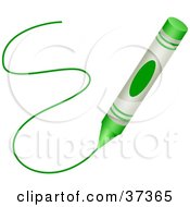 Poster, Art Print Of Green Crayon Drawing A Line