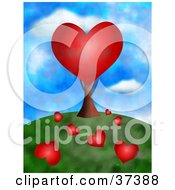 Poster, Art Print Of Red Heart Tree With Fallen Hearts On The Ground