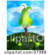 Poster, Art Print Of Giant Pear On A Tree With Fallen Fruit On The Ground On Top Of A Hill Against A Sky
