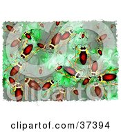 Clipart Illustration Of A Background Of Cockroaches On Green