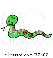 Clipart Illustration Of A Happy Green Snake With Red Markings