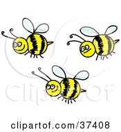 Poster, Art Print Of Three Happy Honeybees