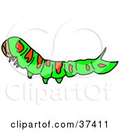 Clipart Illustration Of A Green Caterpillar With Red Markings by Prawny