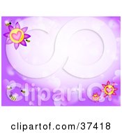 Clipart Illustration Of A Pink Background With Honey Bees And Flowers by Prawny